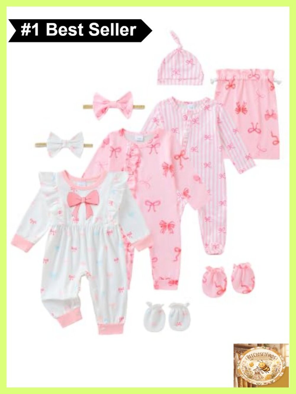 Baby Girl 11-Piece Romper Layette Set Footed Jumpsuit Headbands